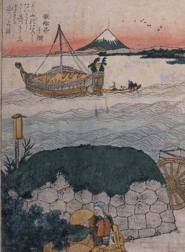 葛飾北斎作　浮世絵版画「絵本　隅田川両岸一覧」上巻　越前和紙複製画
