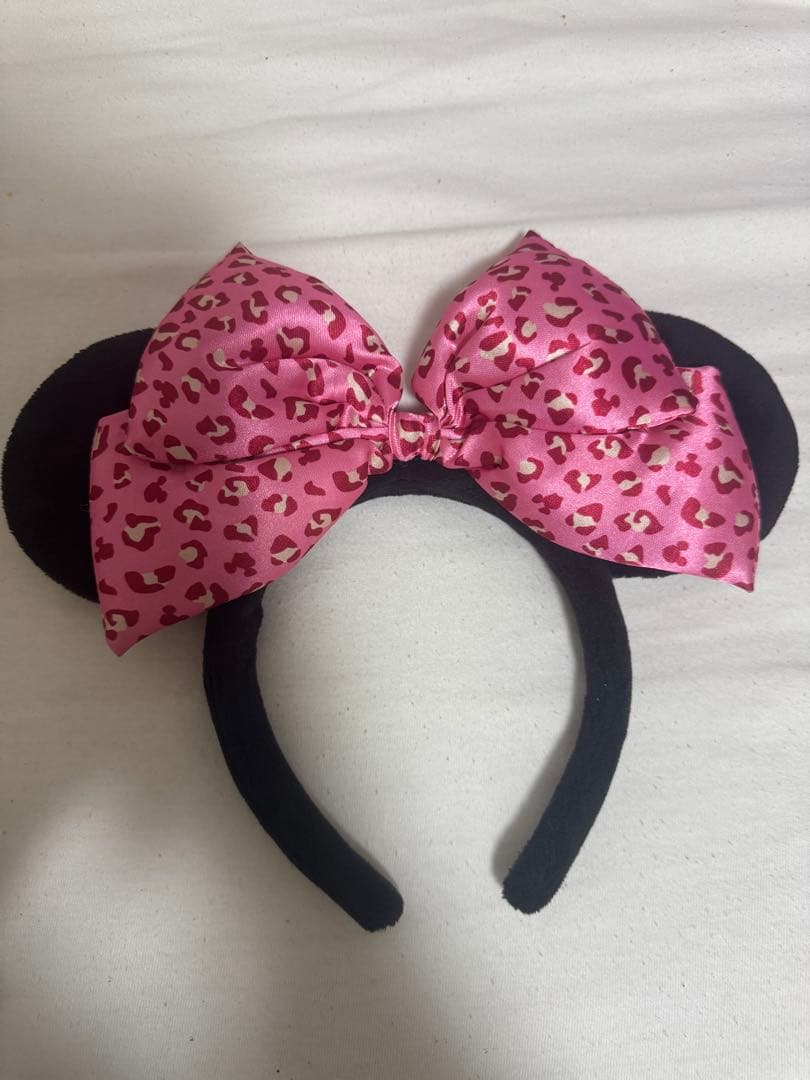 ピンク　ヒョウ柄　リボンカチューシャ　ミニー　平成