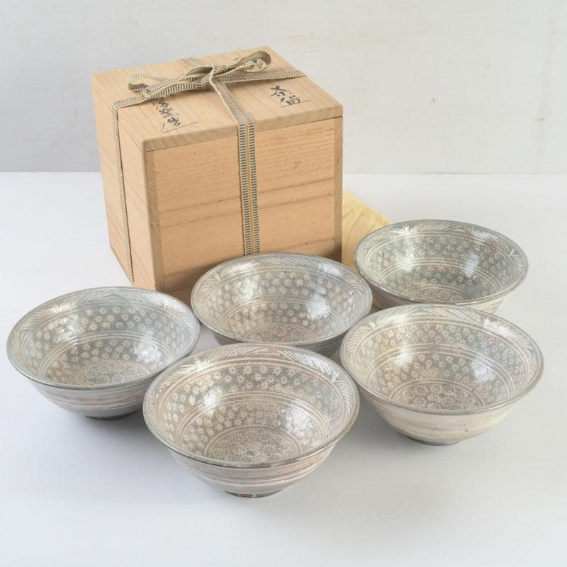 茶道具　金海駕洛窯　三島　数茶碗　五客　共箱　V　9468