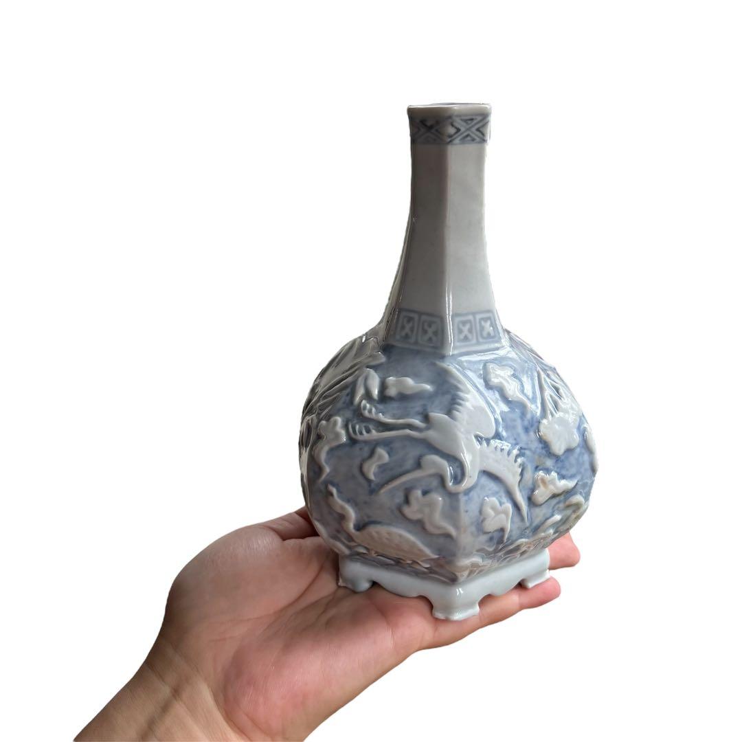 李朝 鹿 鶴 兎 亀 竹 梅 分院 朝鮮 骨董品 花瓶 壺 陶器 染付 染め付け