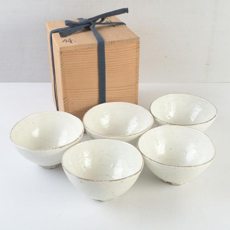 和食器　茶懐石　寿康窯　柳楽泰久作　粉引手　小鉢　五客　共箱　C　9333