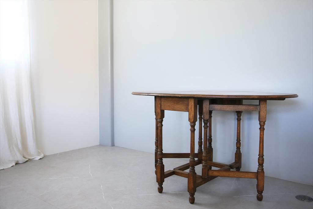 英国アンティーク木製ゲートレッグテーブル/ダイニング机バタフライ(89-64)