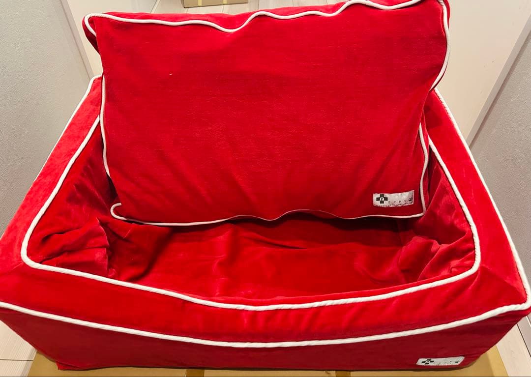 犬用ベッド·クッション レッド スクエアカドラー＋クッション・コットン