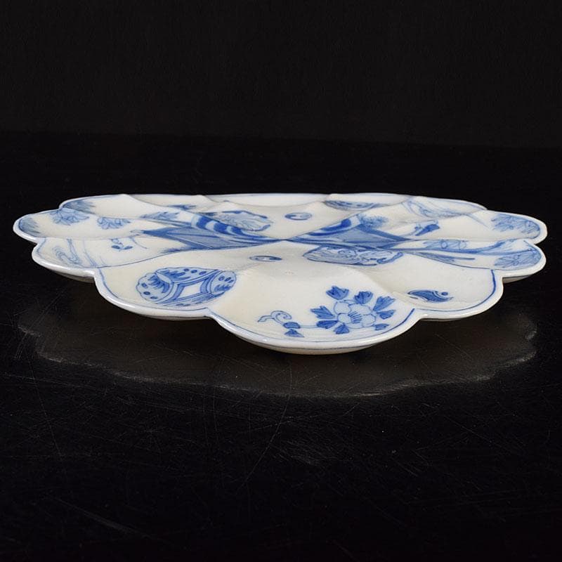 瀬戸焼　松籟園製　染付　花鳥文　扇面皿　V　R9526