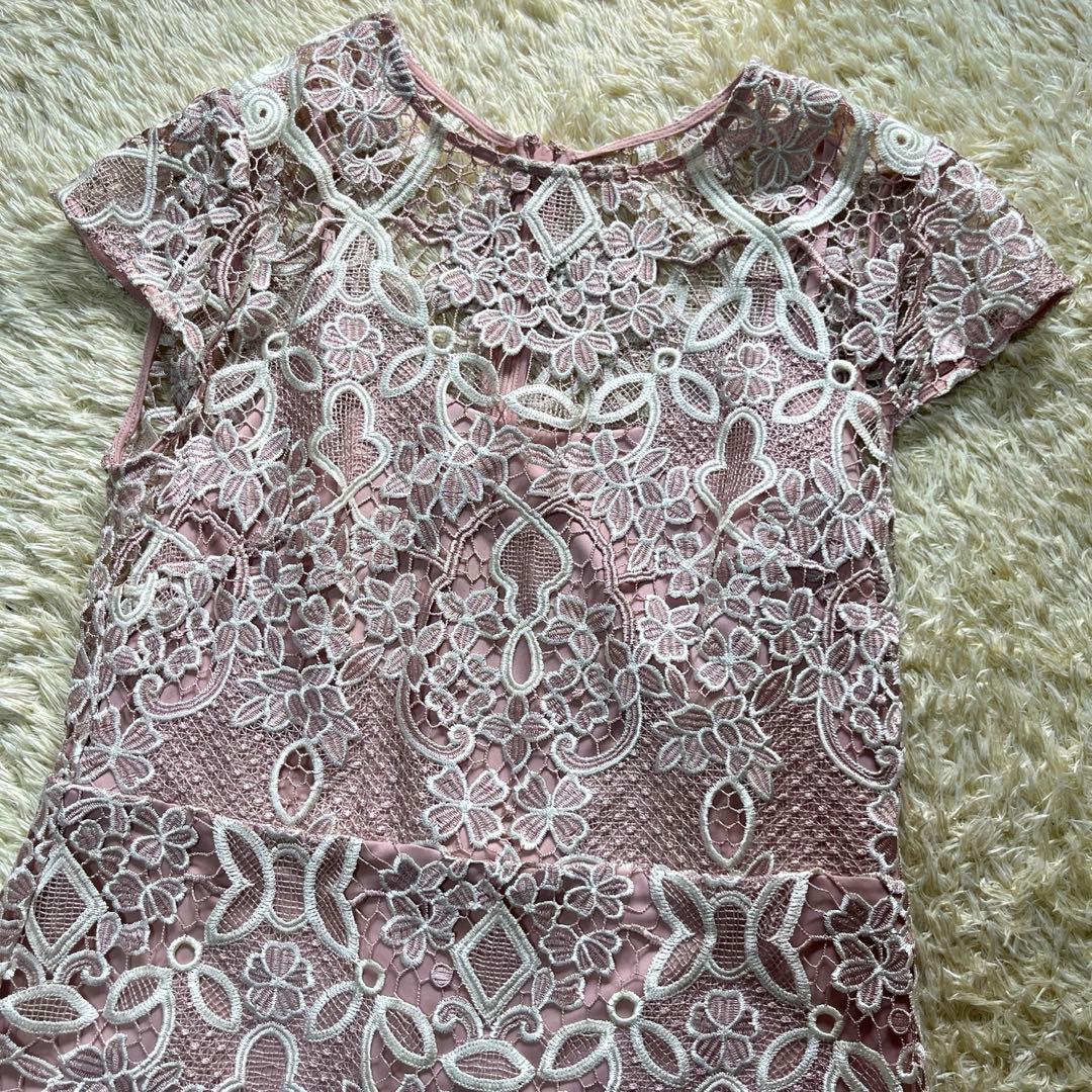 英国発　PHASE EIGHT 大きめ　清楚ピンク　刺繍ワンピース　美品　LL