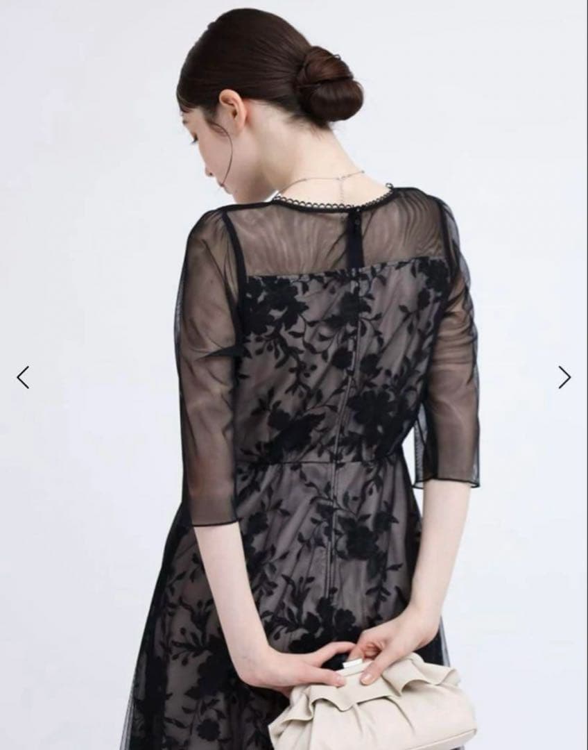 Rire fete チュールレイヤードフラワー刺繍ドレス