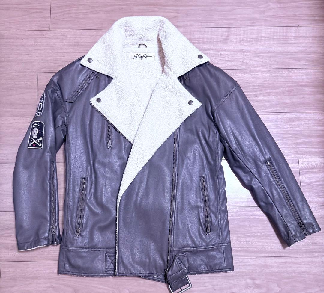 ブランドSHARESPIRIT グレー レザー シングルライダースジャケット