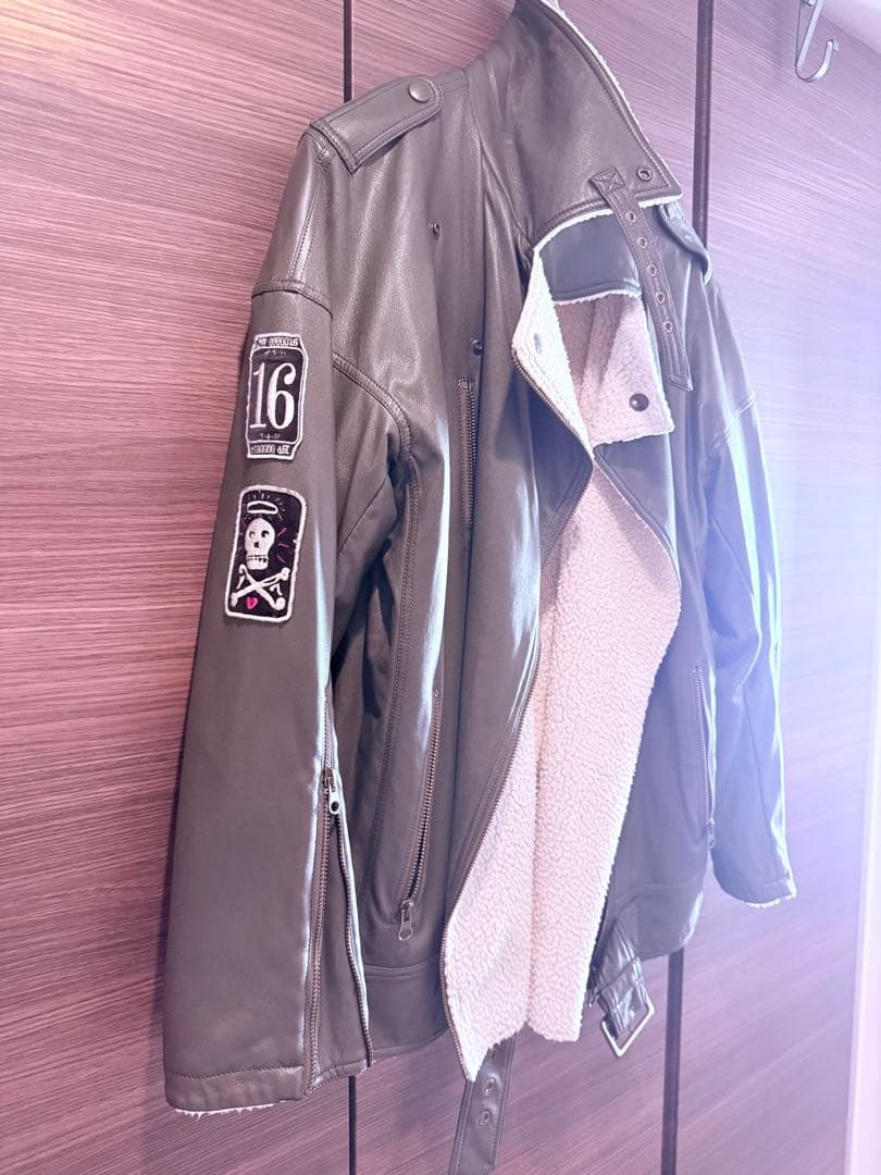 ブランドSHARESPIRIT グレー レザー シングルライダースジャケット