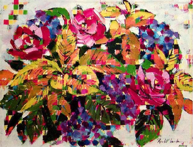 油絵 菅家令子 絵 絵画 インテリア uF6-061704 花