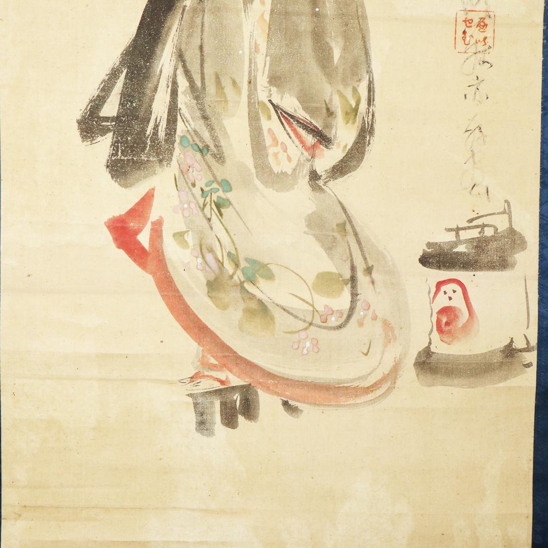 久保田米仙 肉筆書 『夕顔画讃』　 掛軸　紙本 共箱