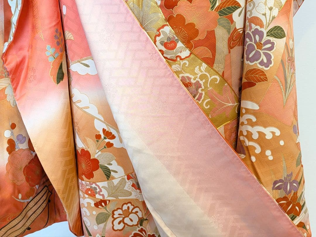 振袖フルセット 身丈156.5裄67 十日町老舗 吉澤友禅 コーラル系 成人式