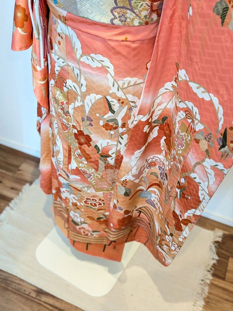 振袖フルセット 身丈156.5裄67 十日町老舗 吉澤友禅 コーラル系 成人式