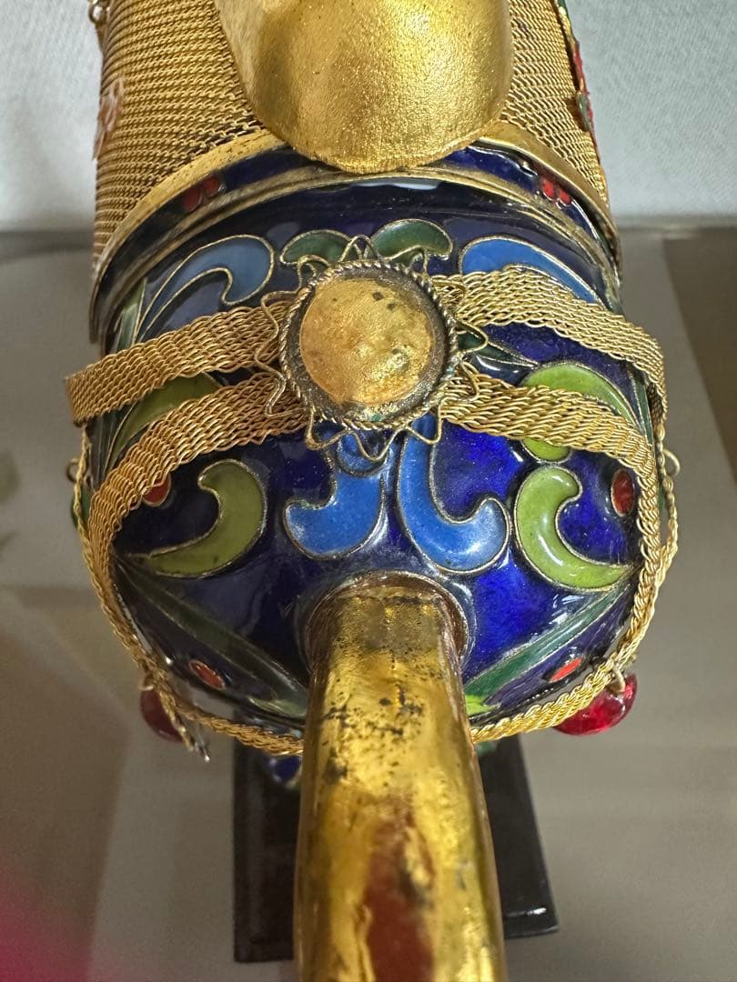 「中国の七宝焼」アンティーク装飾馬の置物 青と金