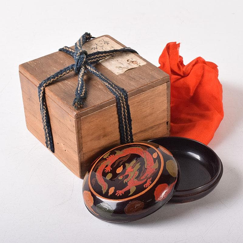 茶道具　時代漆塗　雲龍蒔絵　香合　時代箱　V　R8344