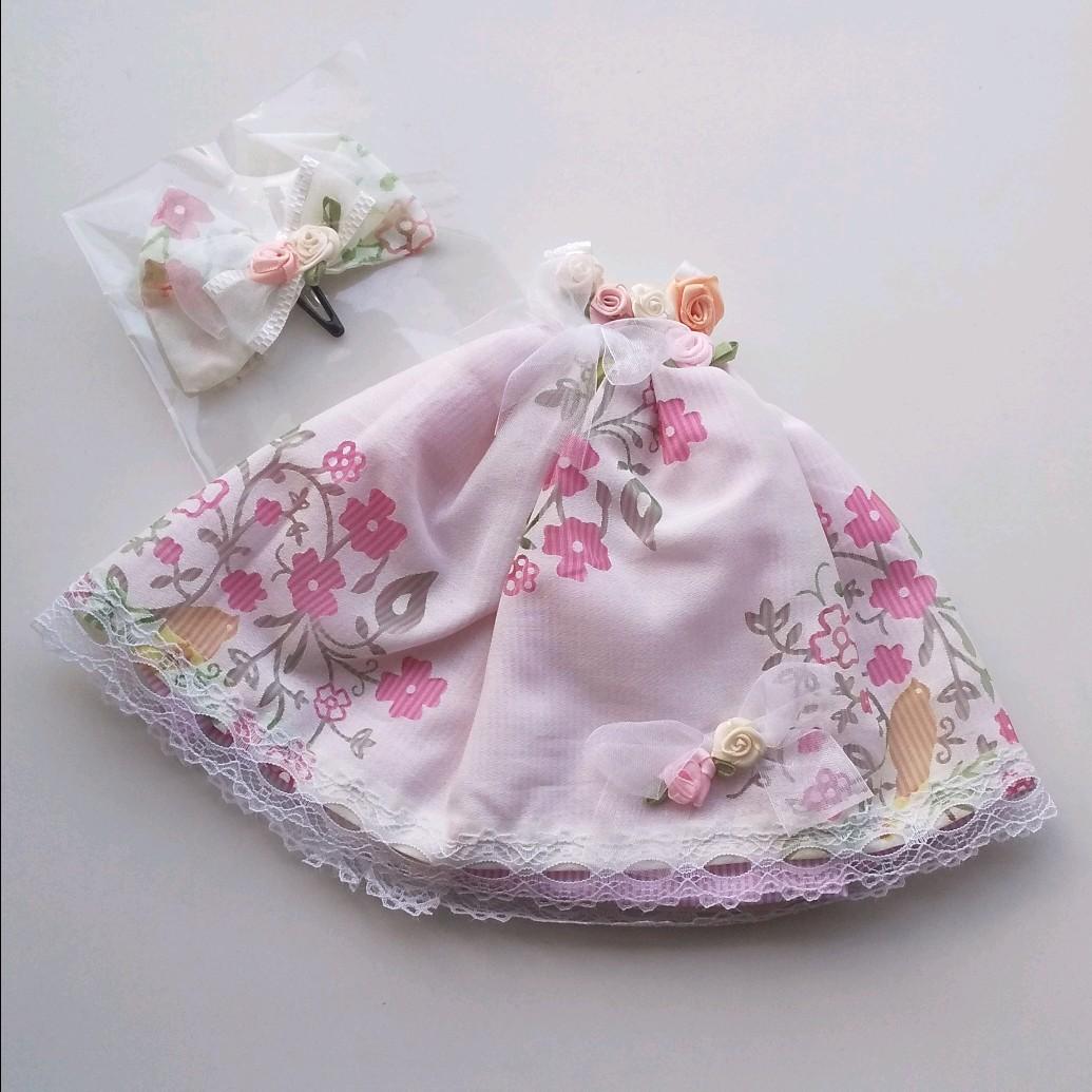 確認用リカちゃんサイズ ハンドメイド 花柄 ドレスワンピース