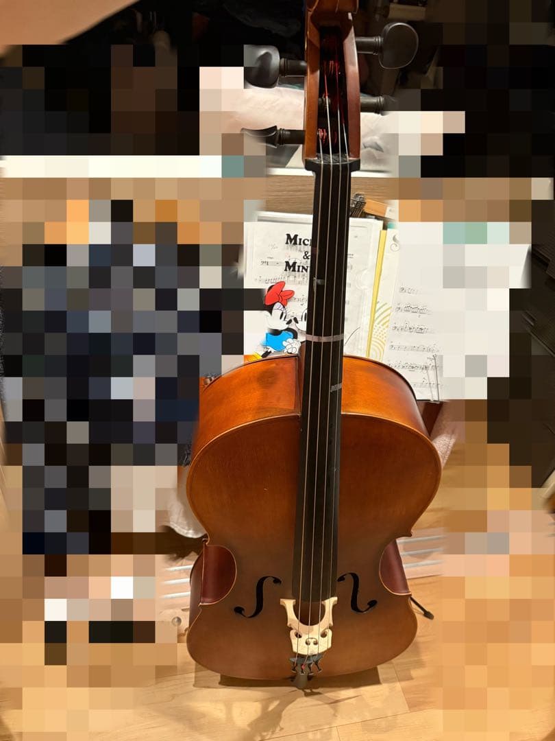 【直接引取限定】チェロ　メーカー不明　弓　ソフトケース付き　4/4