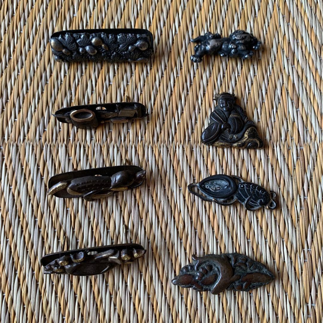 前金具 目貫 金工 人物 アワビ 獅子 魚