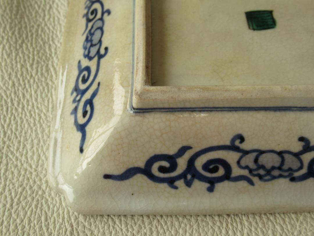 ◆美品希少 江戸時代末期◆吉田屋 角福 青手九谷 山水図 角皿 横幅18.2cm