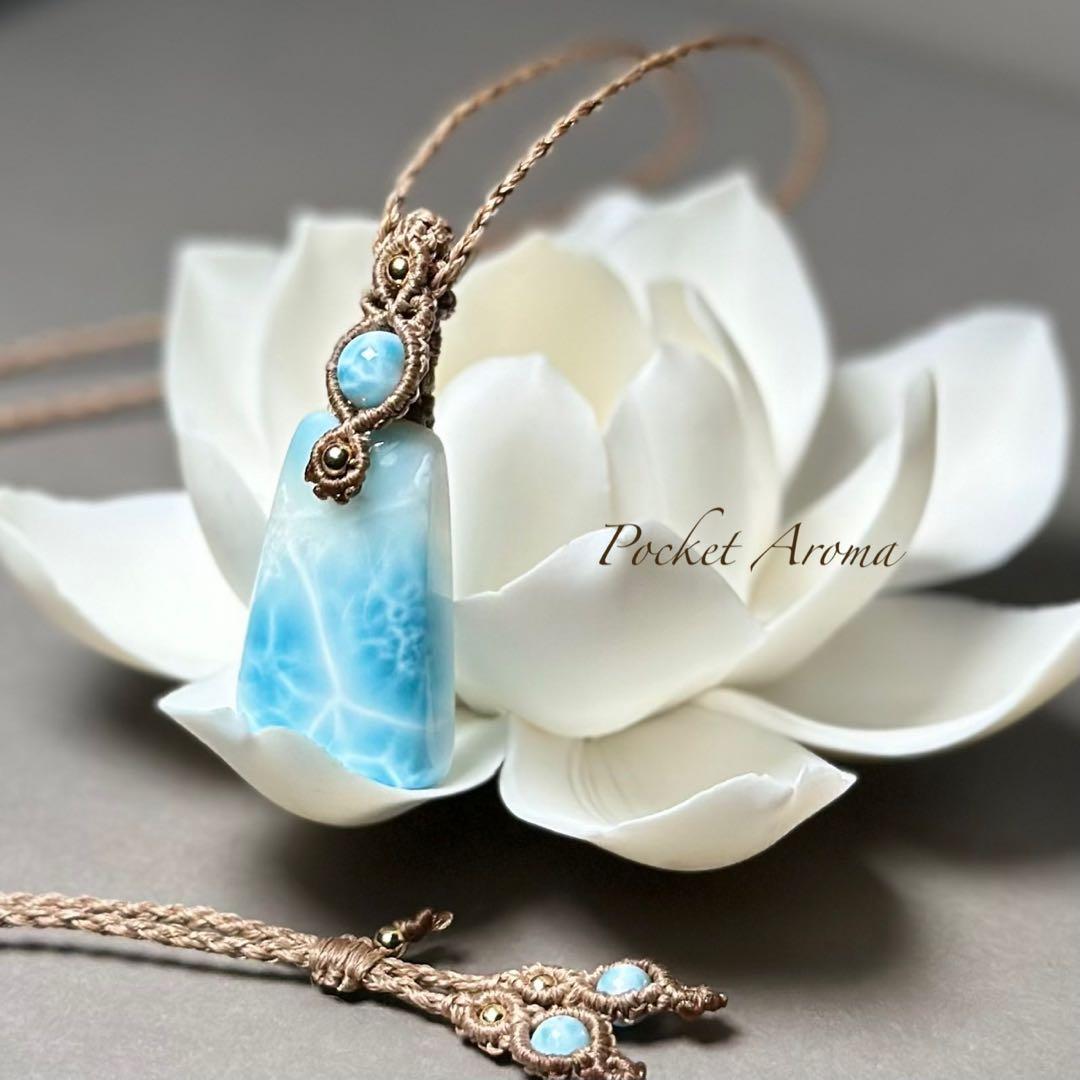 『精玲』高品質ラリマーのマクラメペンダントネックレス