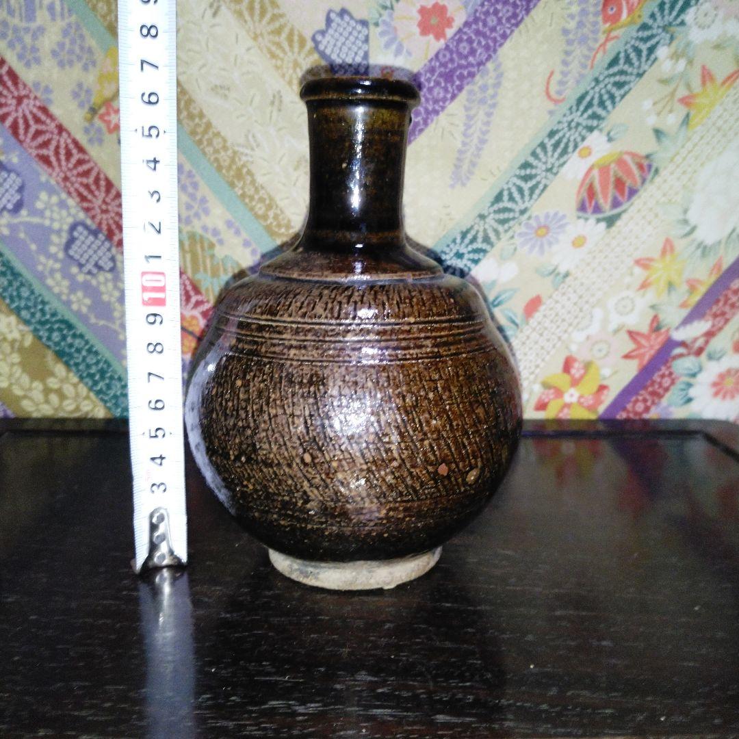 NO384 古相馬焼　上野目焼き　鉄釉徳利　時代物