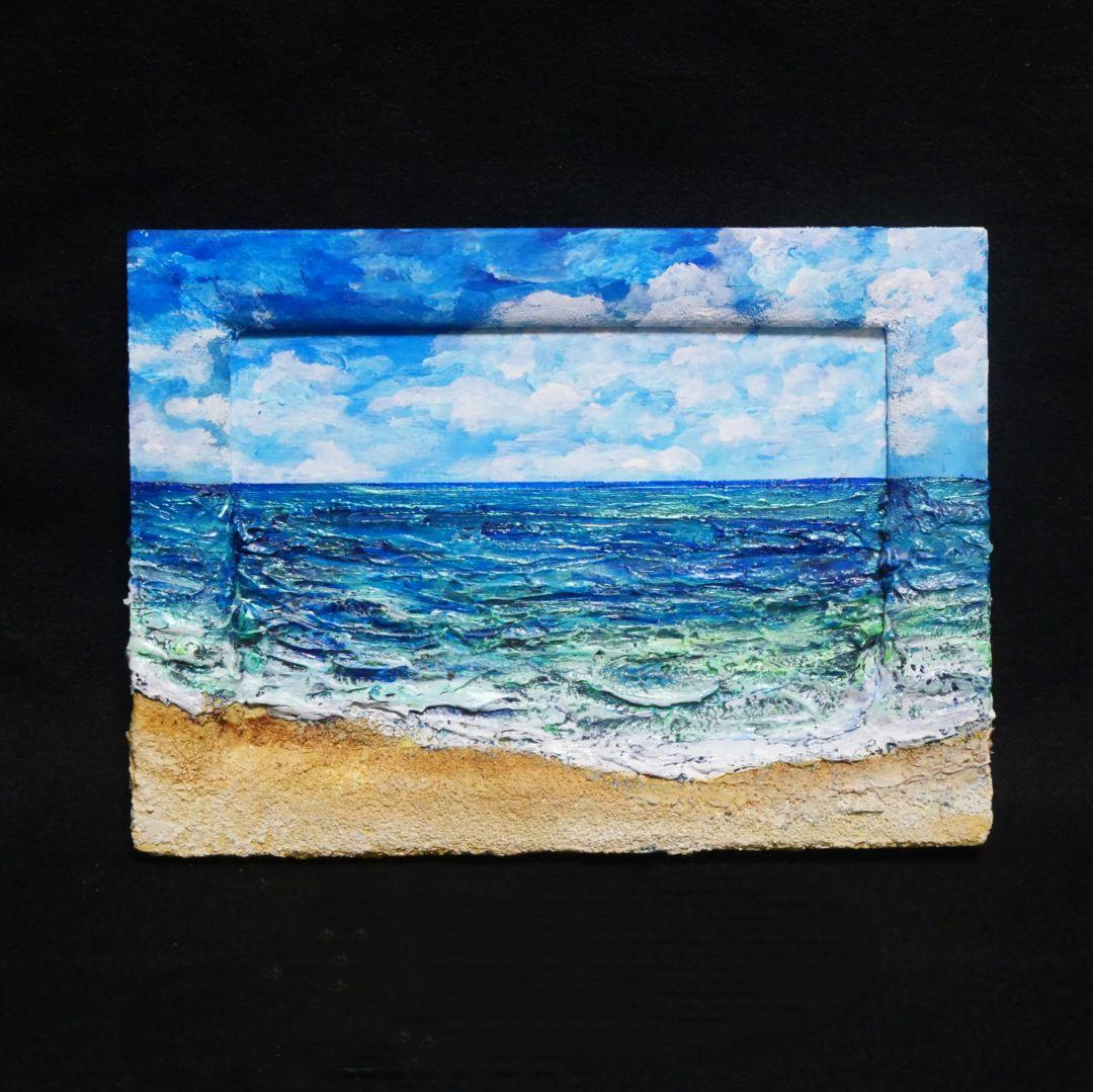 油絵 油彩 油彩画 絵 絵画 【海の砂浜】ミニ絵画
