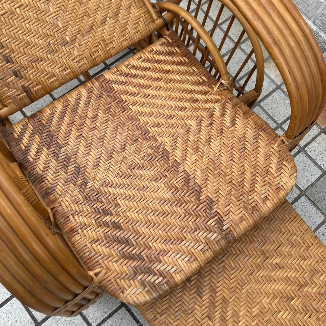 昭和レトロ ラタンリクライニングチェア オットマン付き 籐家具 1人掛けソファー