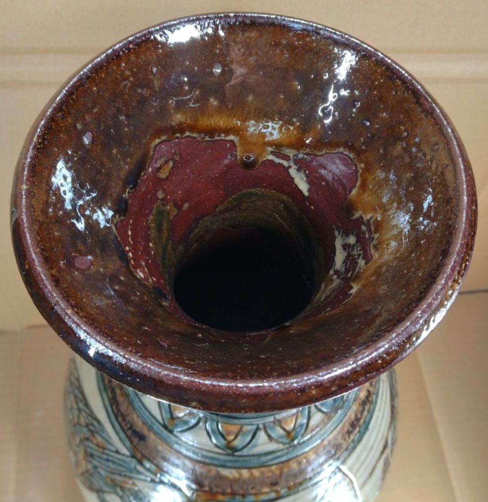 大傑作【本物保証】金城次郎 魚紋花瓶 共箱(本人直筆）h42cm超 栞 人間国宝