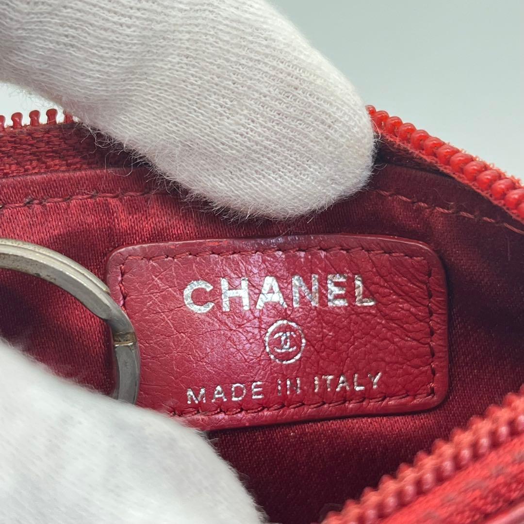 CHANEL ケース 小銭入れ カメリア ココマーク ロゴ金具 赤 本革