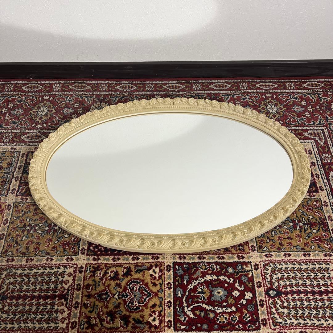 カナダ製◾️木製装飾フレーム オーバル型 壁掛けミラー ウォールミラー 鏡