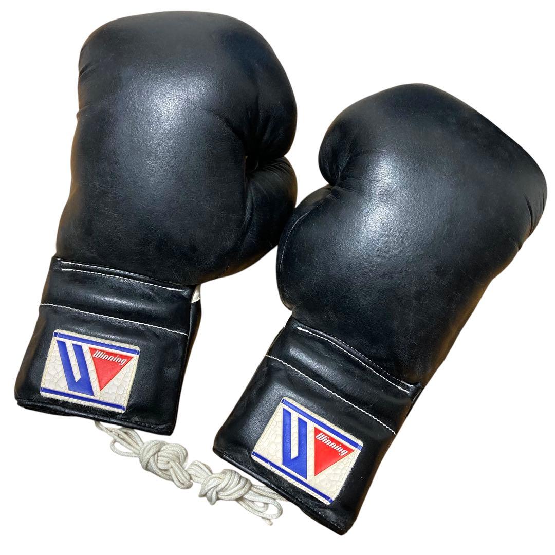 Winning ボクシンググローブ 14オンス 紐 黒