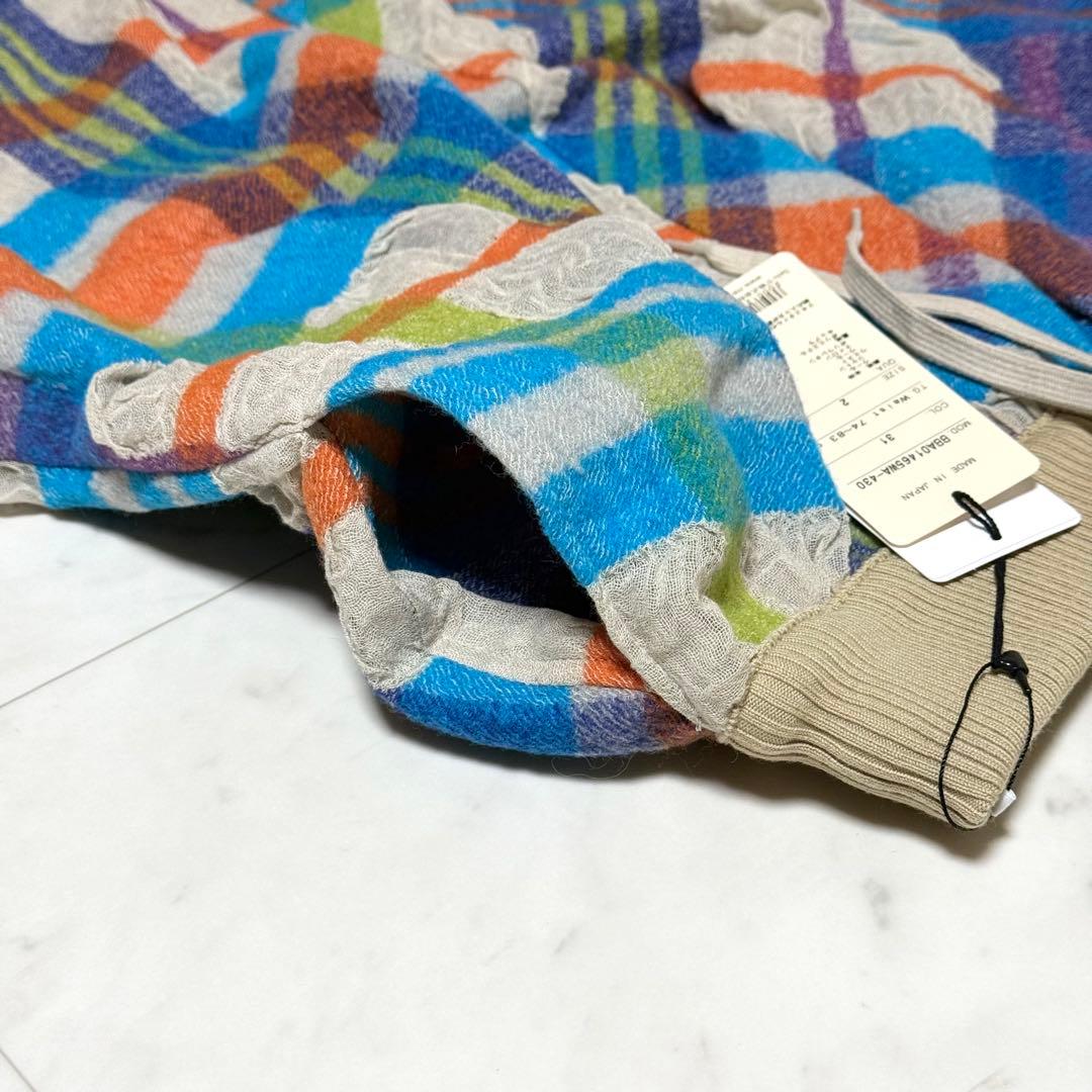 未使用タグ付 M.&KYOKO フレアスカート コットンウールチェック ガーゼ調