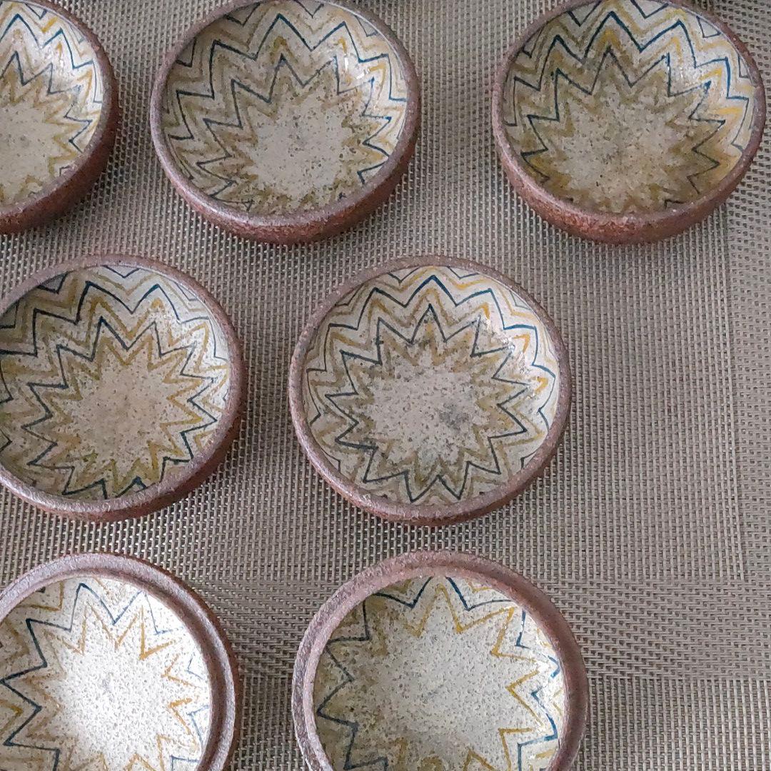 ベン・コーエン 焼締め口取蓋付き器 ６個