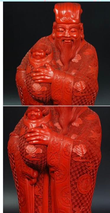 送料無料　時代大珍品 大振り堆朱「福禄寿」の福　高46ｃｍ 中国古玩