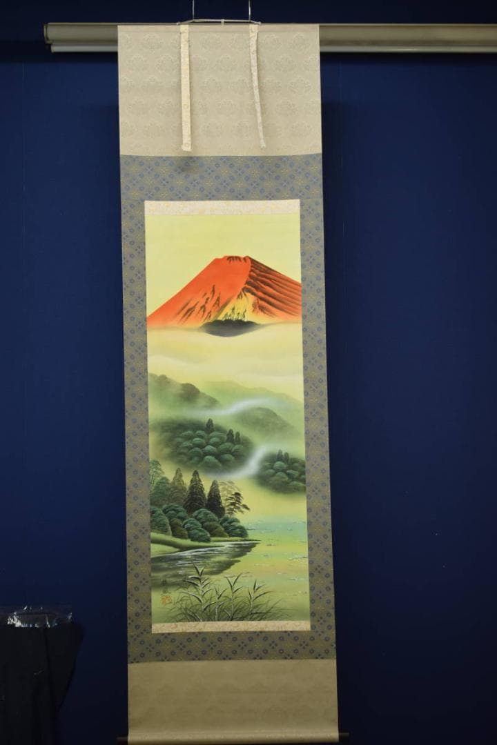 真作/竹内松風/赤富士図/布袋屋掛軸HE-900