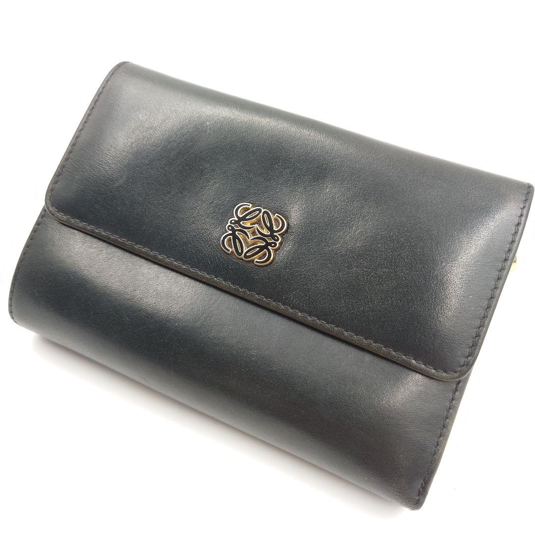 LOEWE 三つ折り財布 レディース ヴィンテージ 黒 アナグラムロゴ ロエベ
