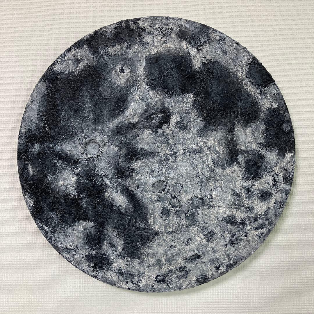 絵画　アクリル画　原画　月影　げつえい　テクスチャーアート　月　モノクロ　Ｓ.Ｉ
