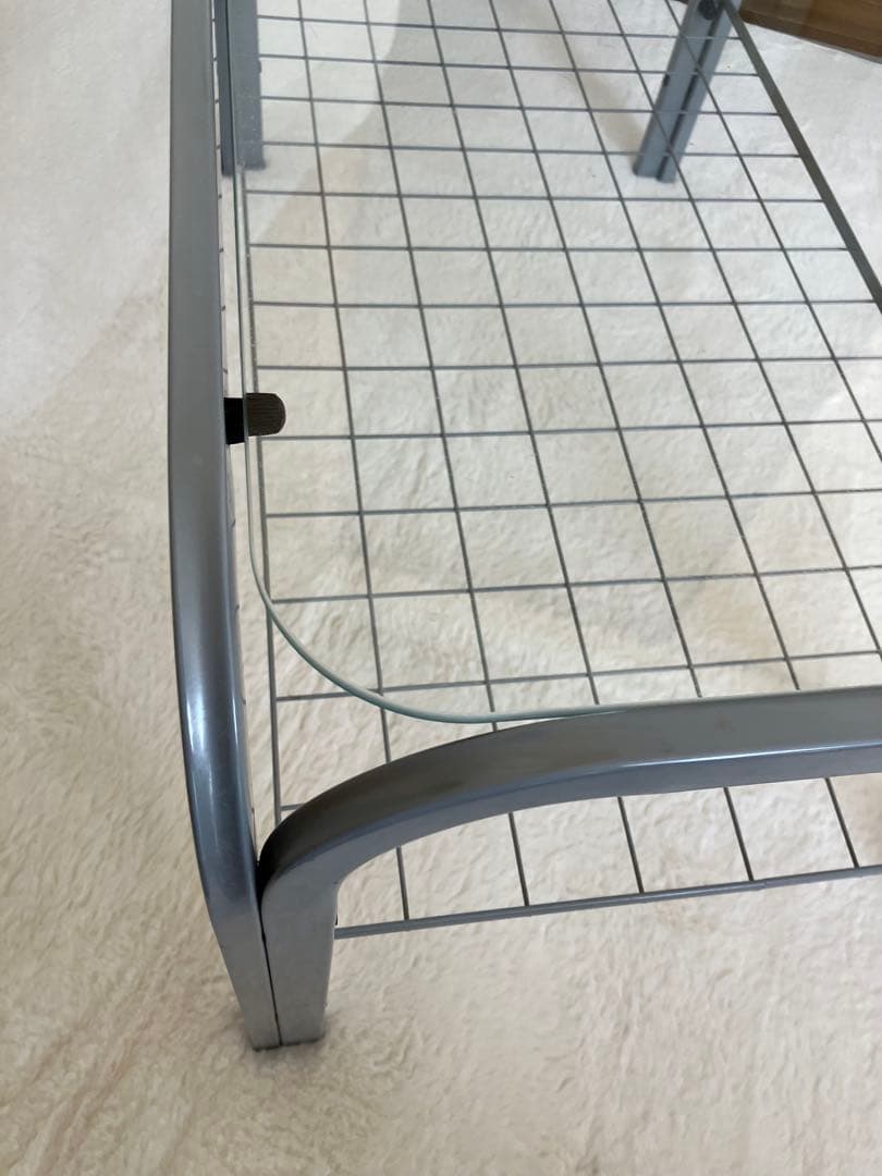 のの　ガラステーブル 昭和 シルバーグレー アイアンフレーム 引き取り可能