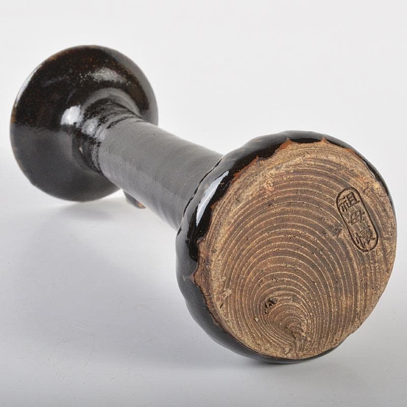 瀬戸焼　瀬戸黒　祖母懐　火灯　燭台　時代箱　C　R7015