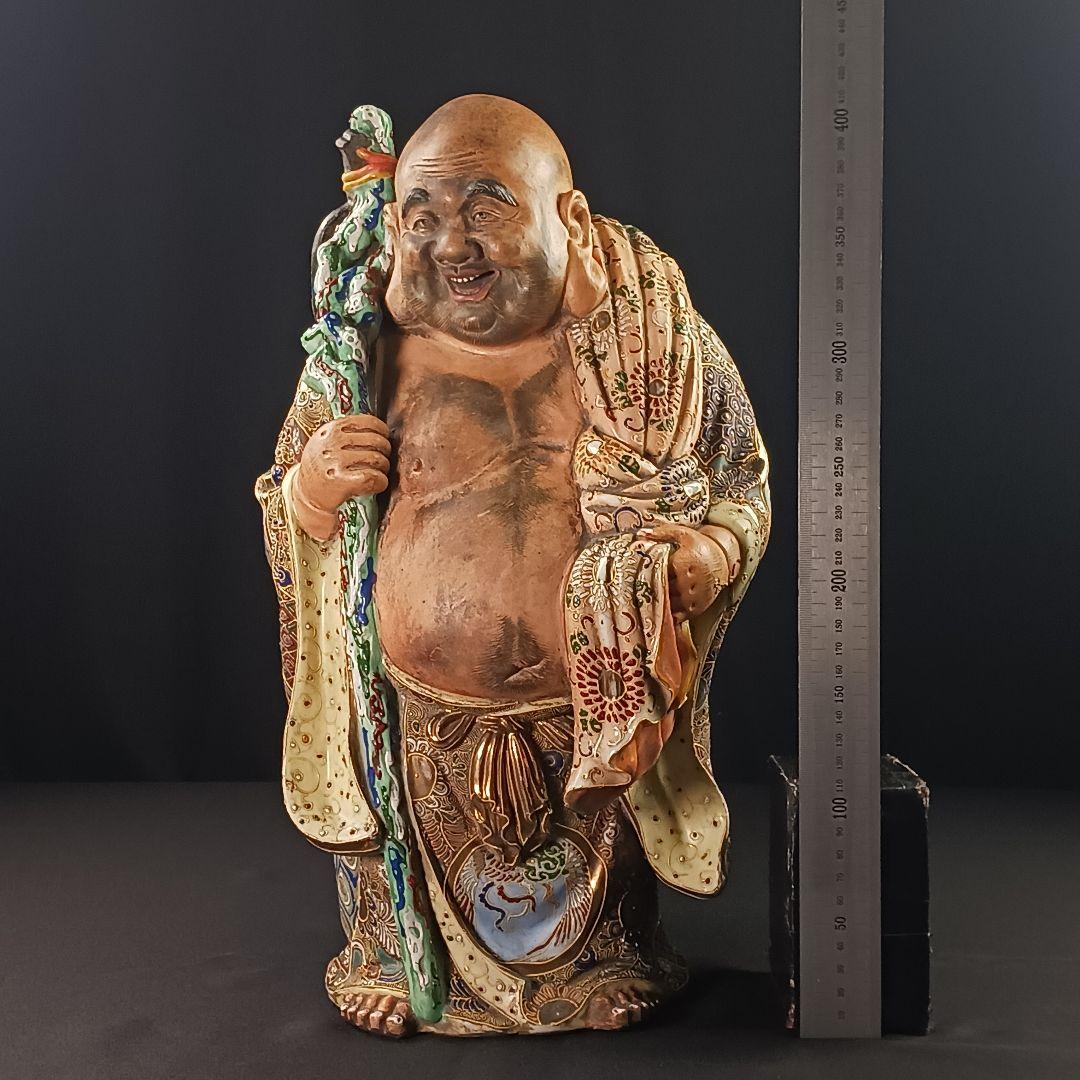 Y3122-9 九谷焼 色絵金襴手鳳凰布袋像 置物 高さ42㎝