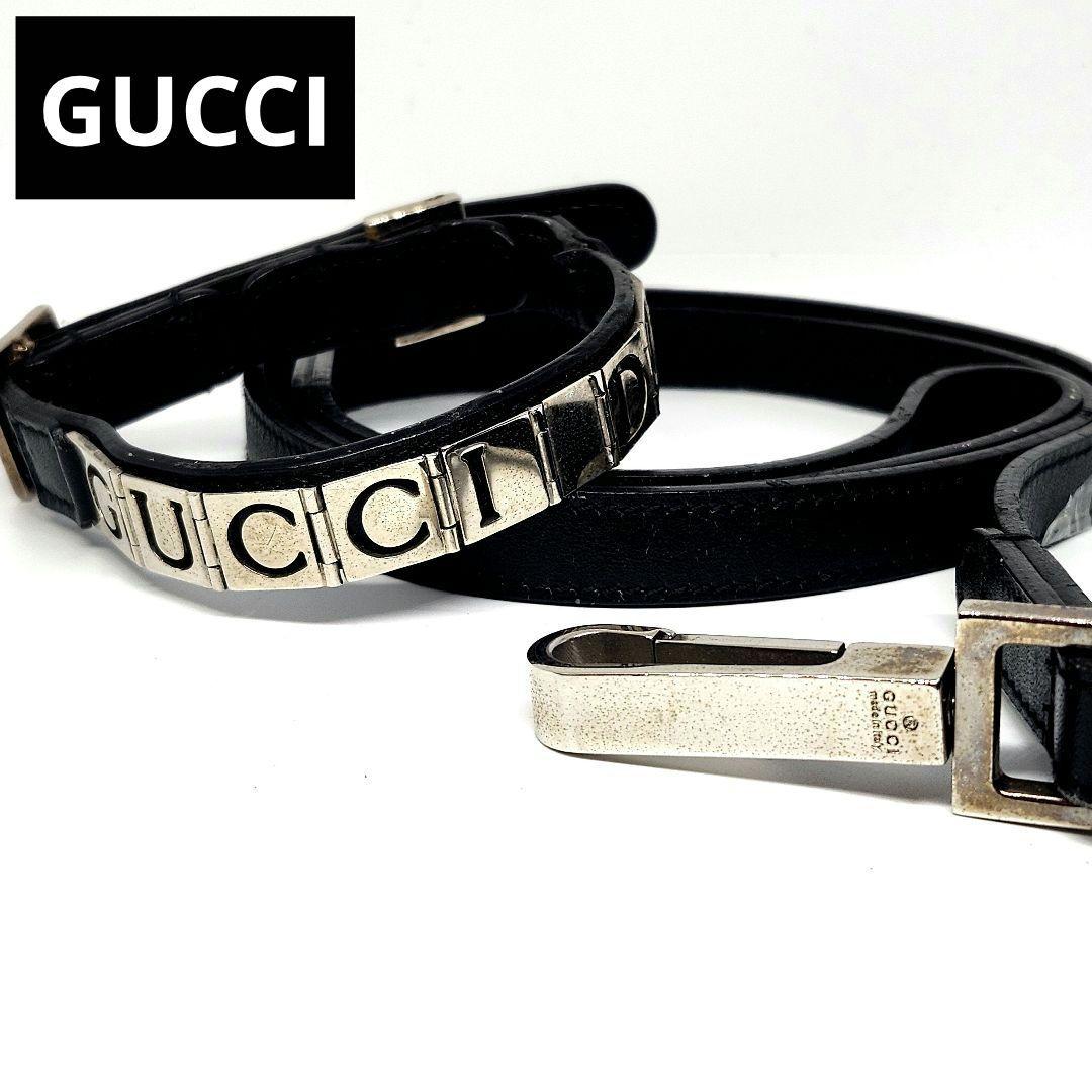 GUCCI グッチ Dog 首輪 リード セット レザー ブラック ペット