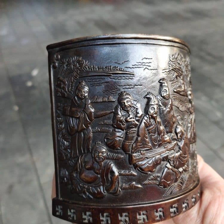 銅器 筆箱 弧形筆箱 文房置物·案頭 書道具 文房具 工芸品 美術品