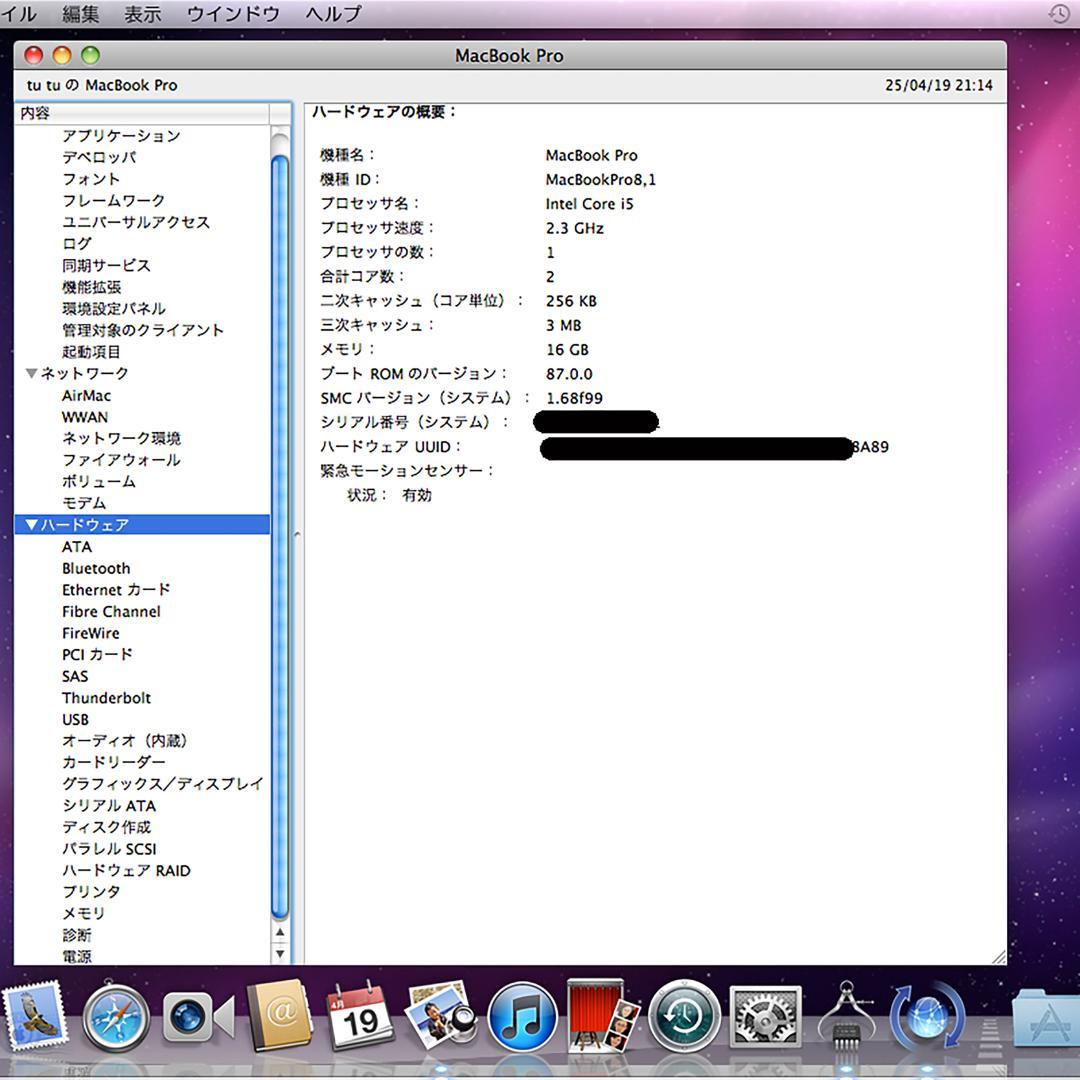MacBook本体 Apple Macbook Pro early2011 16GB 500GB
