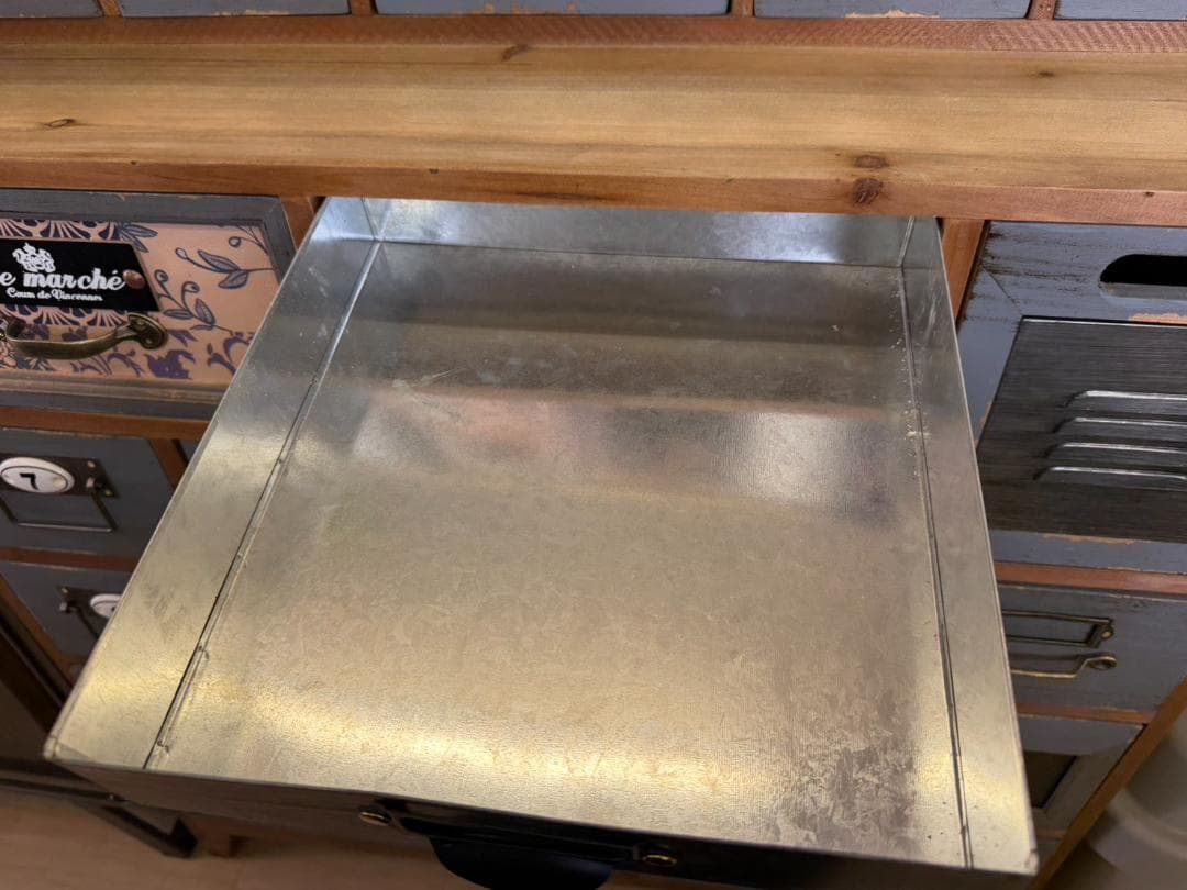 天然木　スチール　キャビネット　インダストリアル　チェスト　引出　レトロ　棚