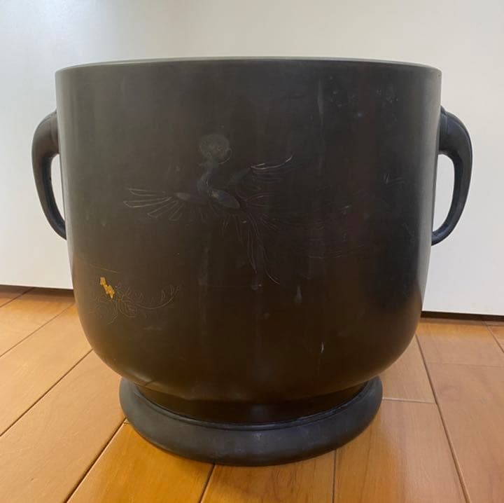 金属製 火鉢 植木鉢 金魚鉢 金物 骨董品 直径25cm×高さ24cm