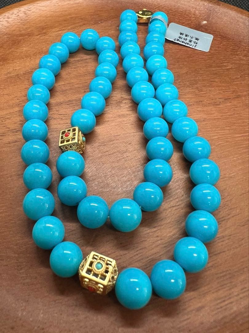 天然高品質のターコイズ(トルコ石)大粒ブルーのネックレスAB1048