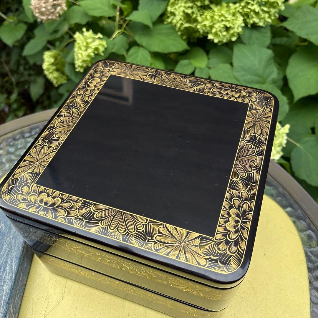 輪島塗・菊・沈金・二段重