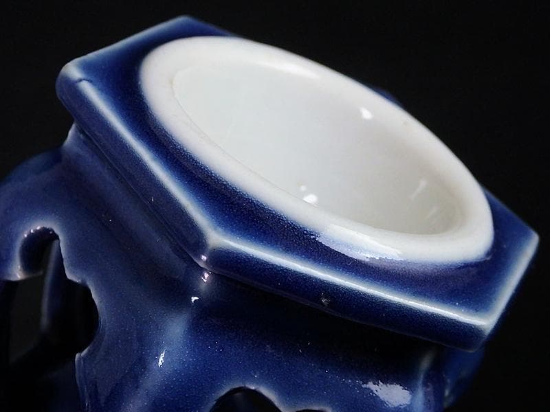 古伊万里　瑠璃透かし　六角　盃台　C564AS-CGo