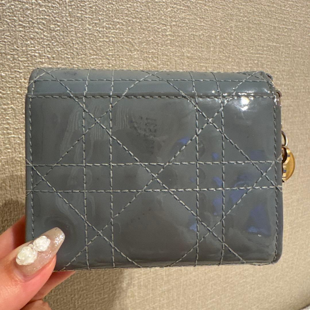 Dior ロータスウォレット ブルーグレー エナメル キルティング 財布