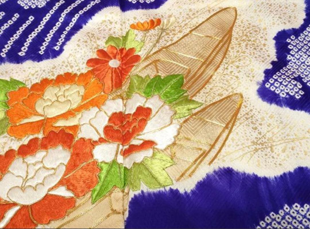 振袖 フルセット6点サイズS〜M駒刺繍　絞り　立波舟草花文　金彩　正絹