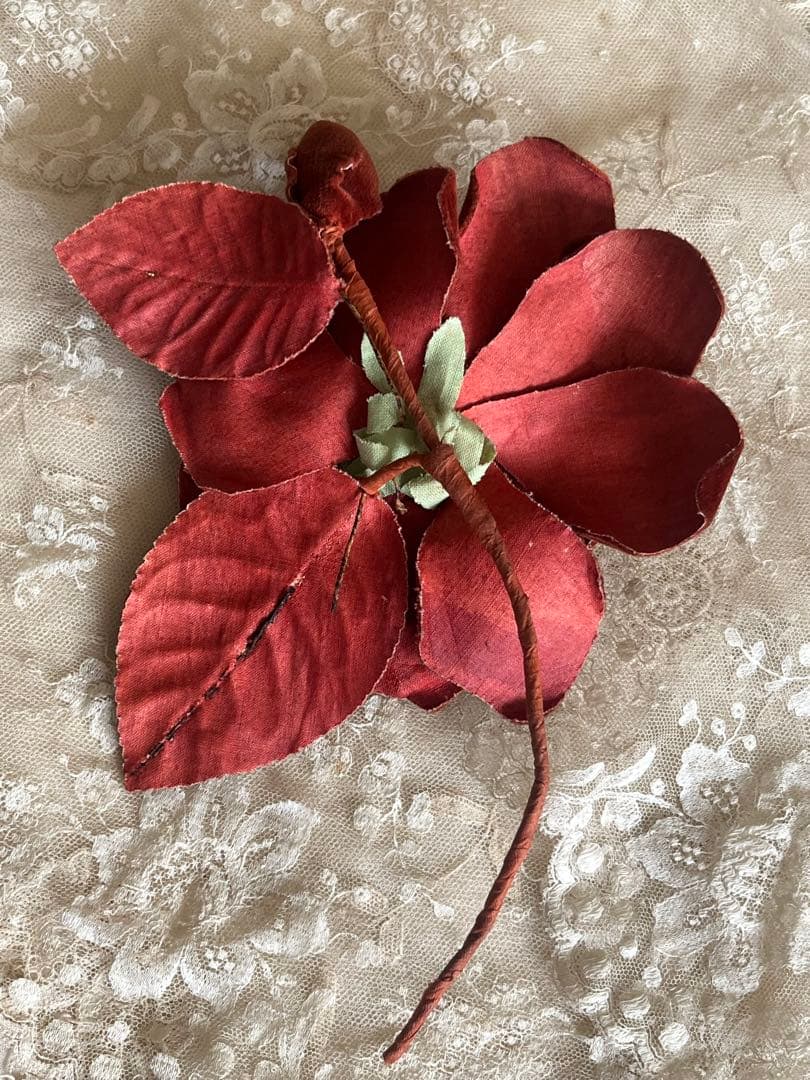 アンティークヴィンテージベルベット布花コサージュブローチ帽子ドレスパーツ装飾